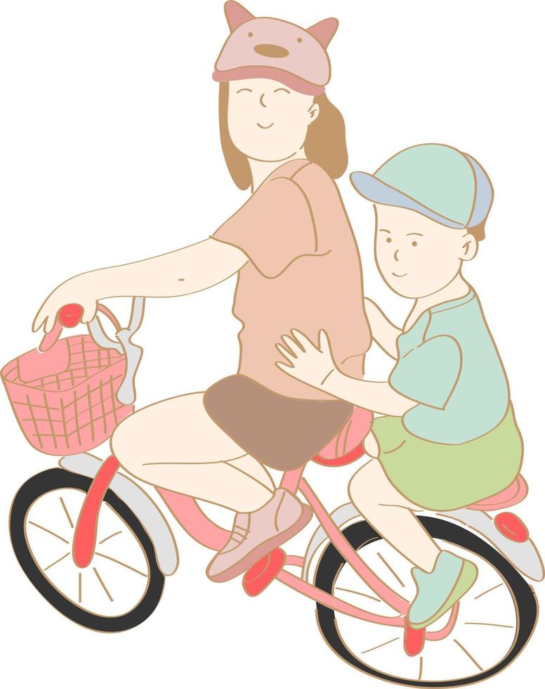 hand drawn siblings riding bicycles vector