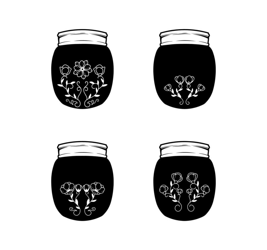 botella lentes con floral negro color colección vector