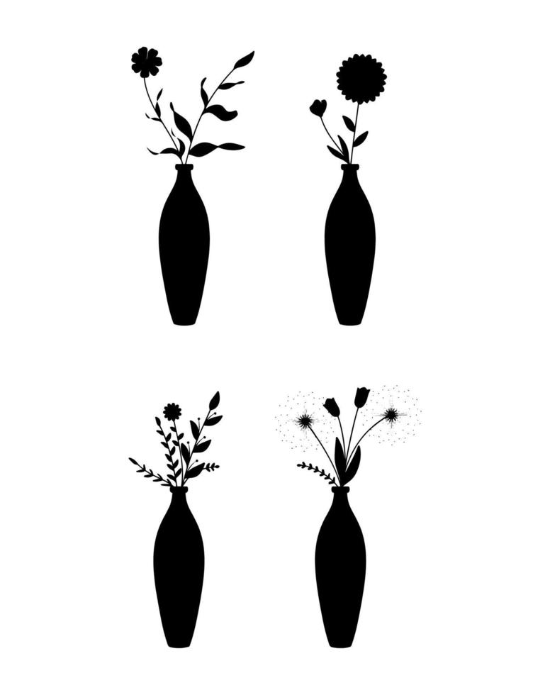 Bottle Vase Flower Bouqouet Silhouette Collection vector