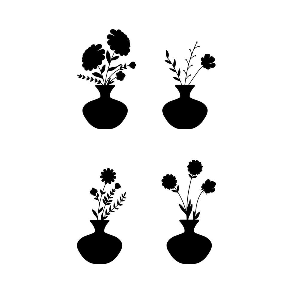 conjunto de clásico florero flor ilustraciones silueta vector