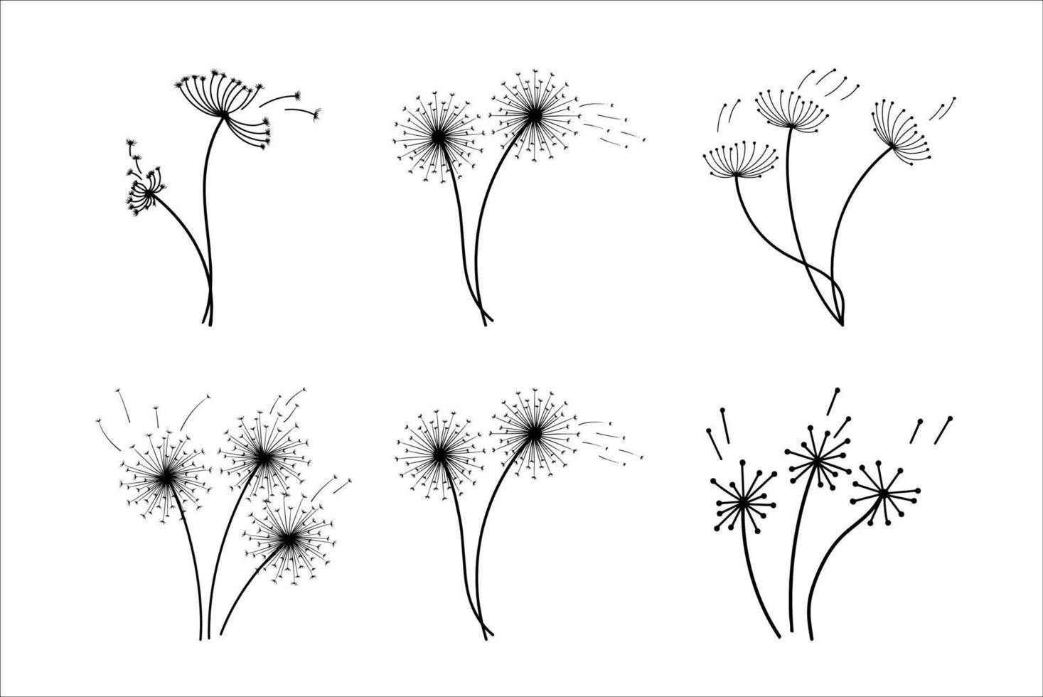 Set of Line Art Flower Dandelion on White Background vector