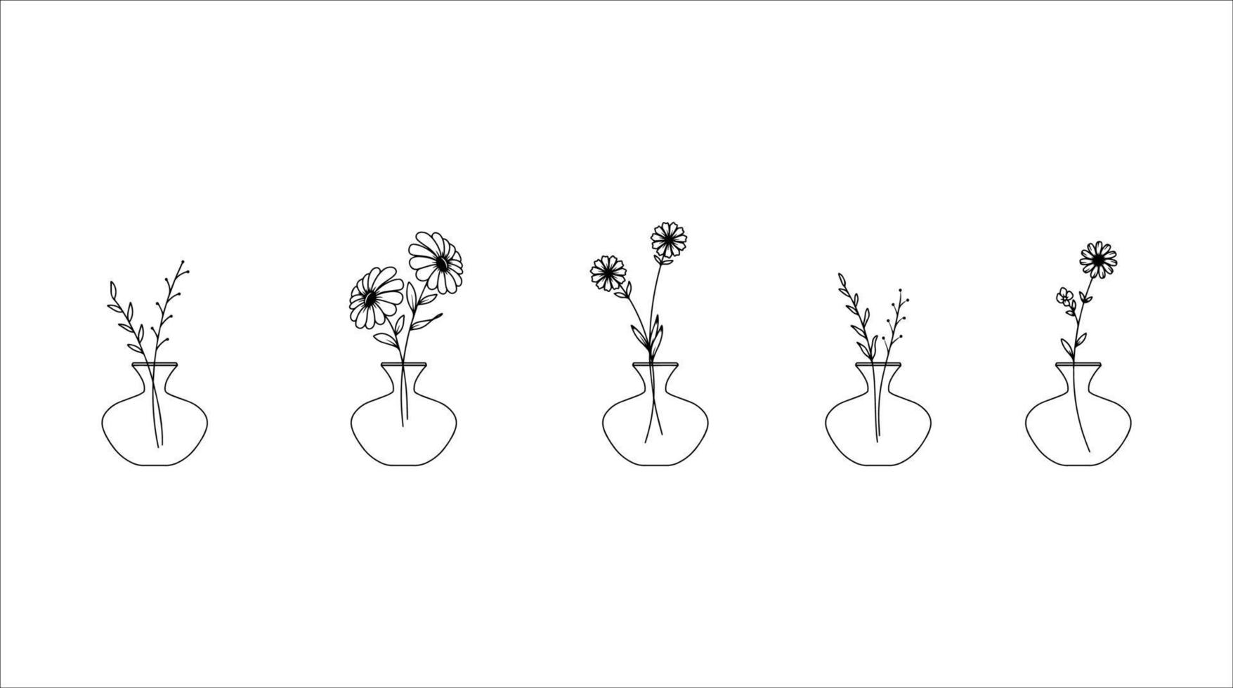 Hand-drawn Set of Line Art Doodle Flower in Vase vector