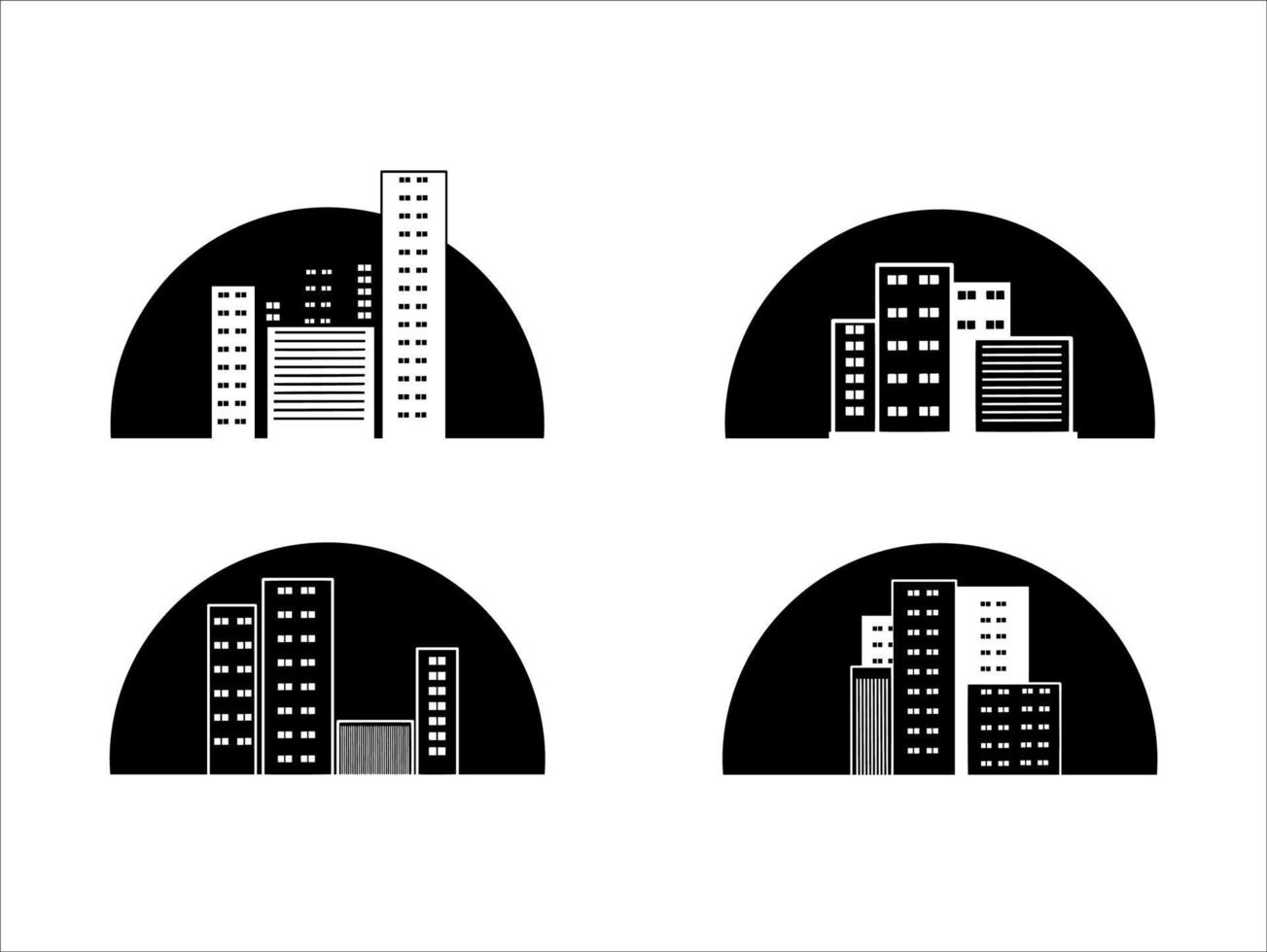 conjunto de decoración semi circulo edificio rascacielos ilustraciones en blanco antecedentes vector