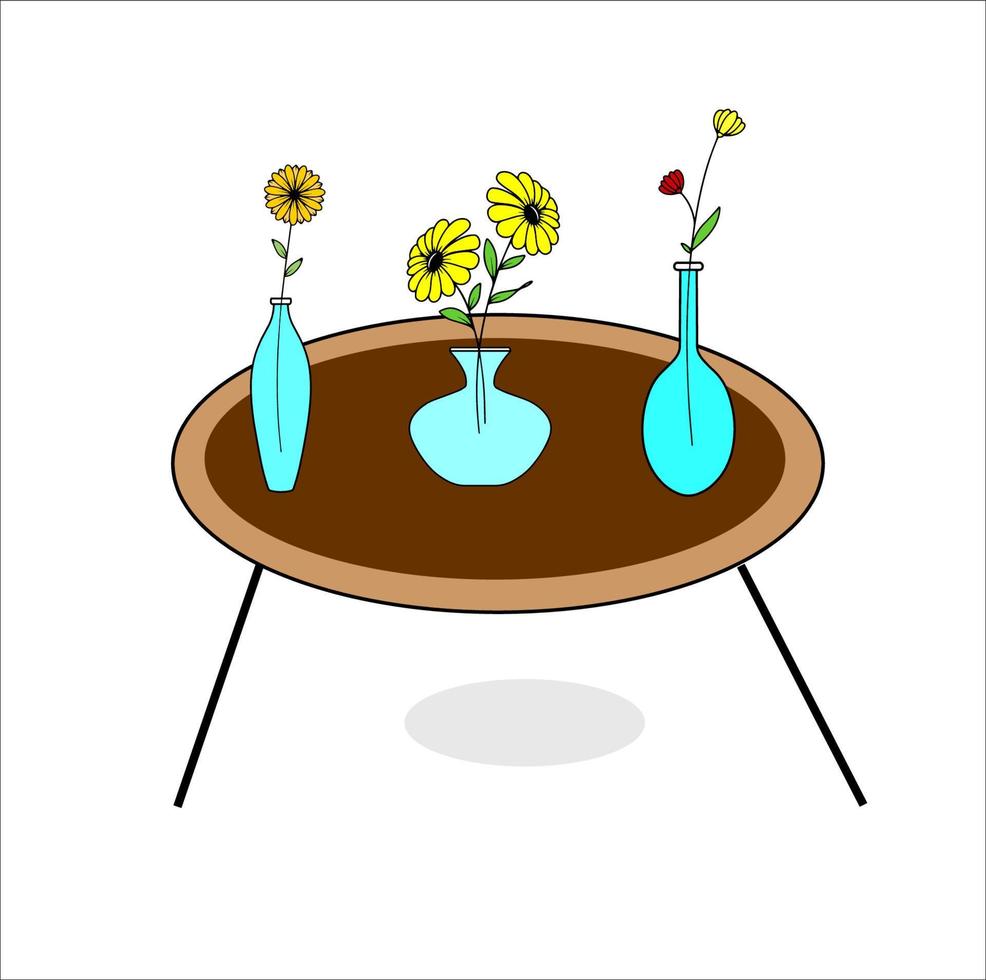 Vector Collection Flower in Vase with Table Illustrations