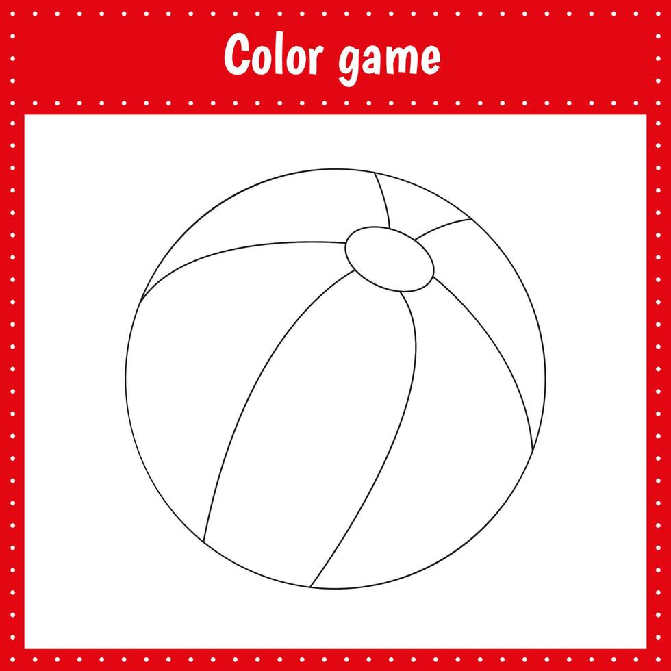 Coloring page of ball for kids education and activity. Vector black and white illustration on white background