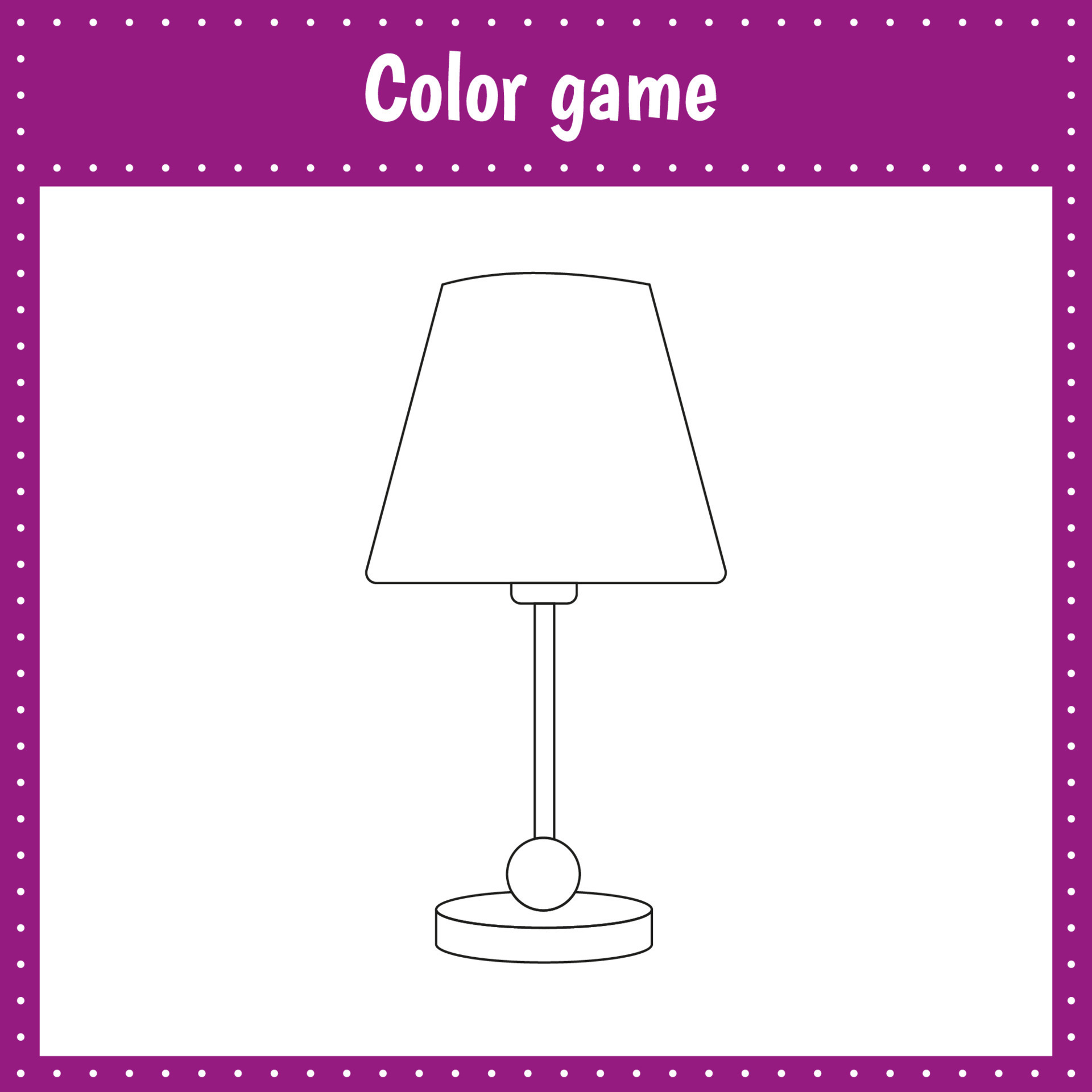 Coloring page of lamp for kids education and activity. Vector black and