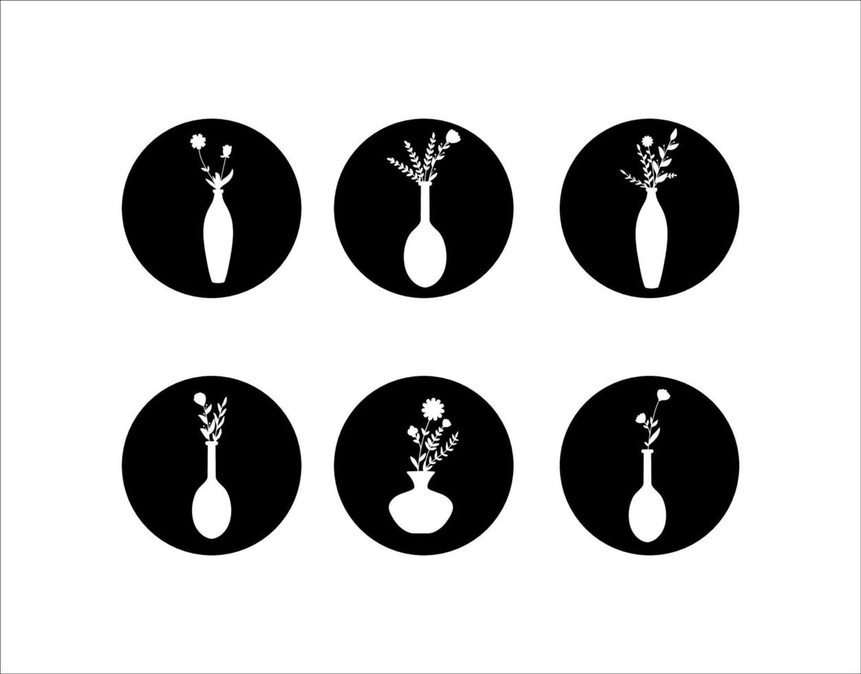 Black and White Icon Set Flower in Vase Illustrations 19861631 Vector