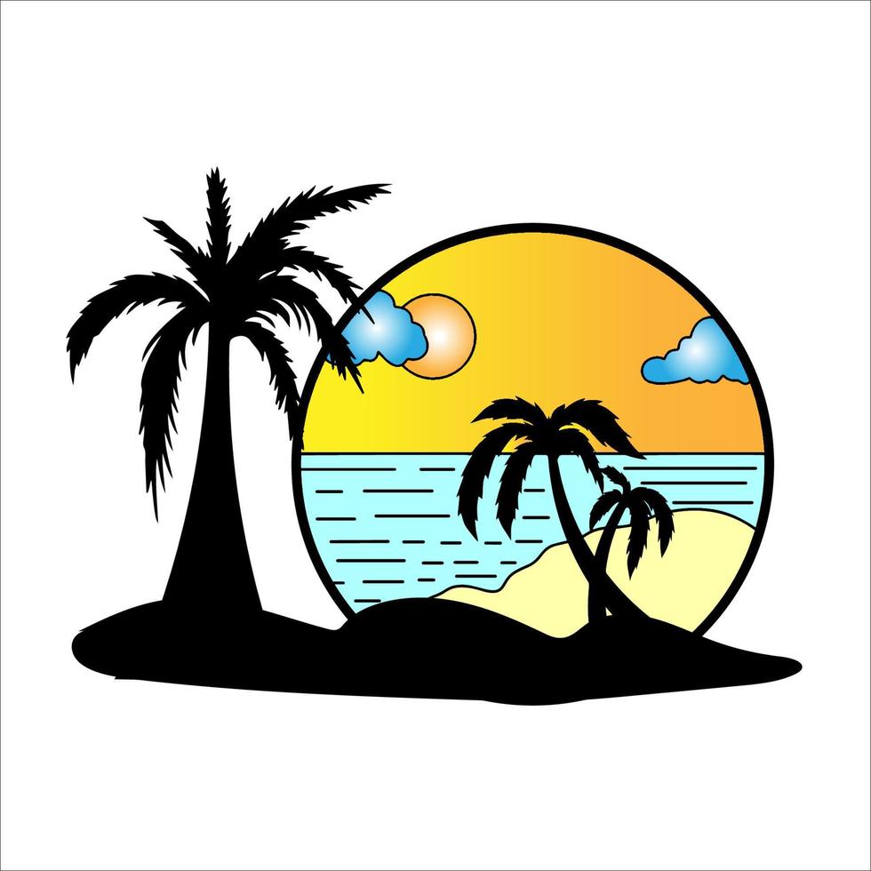 decoración palma árbol con playa circulo ilustraciones vector