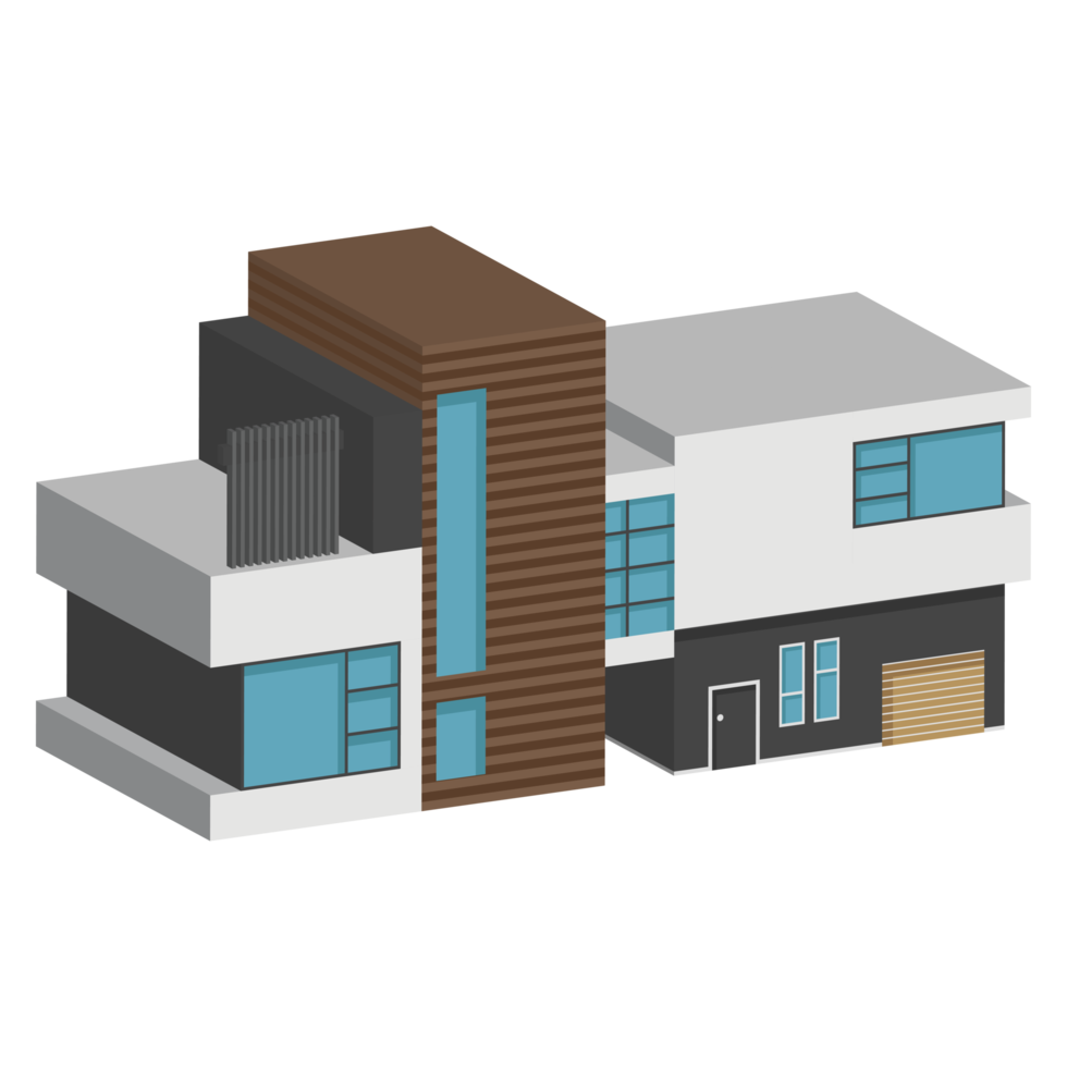 3D modern house or home. Isometric modern building and architecture. png