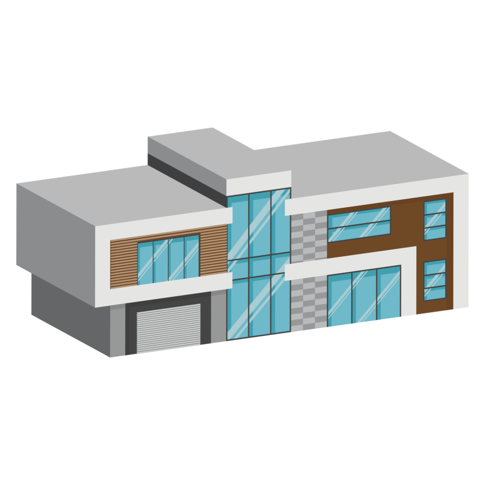 3D modern house or home. Isometric modern building and architecture. png