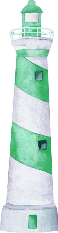 Watercolor nautical turquoise and white lighthouse on white background vector