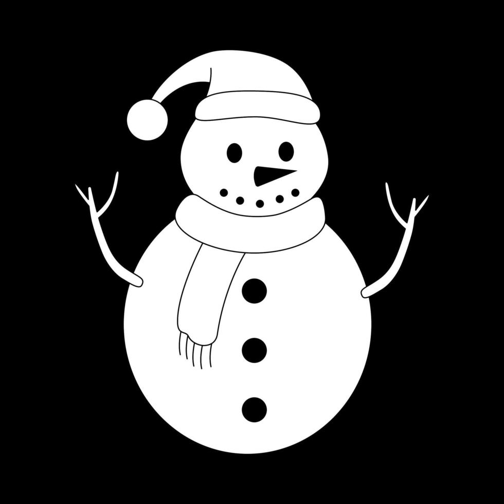 Snowman silhouette in simple style, vector illustration. Icon snow man for print and design. Isolated white element on black background