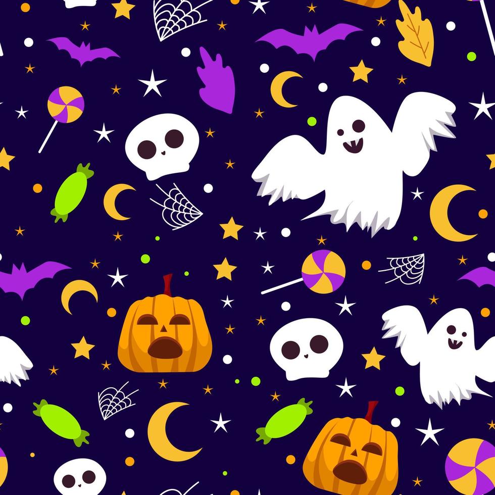 Hand drawn cute halloween seamless pattern background vector