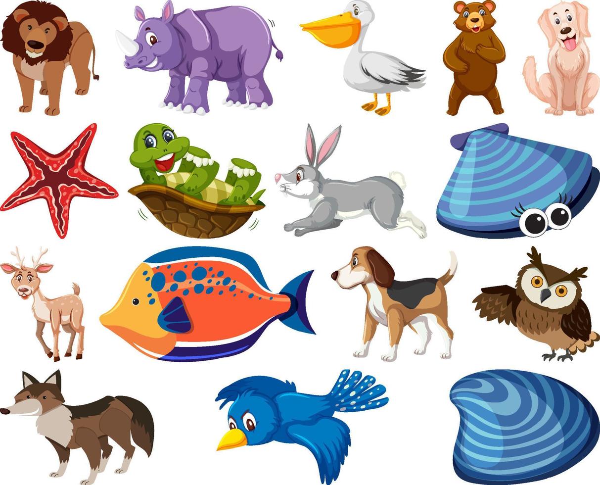 conjunto de dibujos animados de varios animales vector