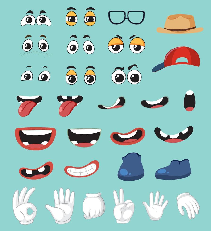 Set of cartoon eyes and mouth isolated vector