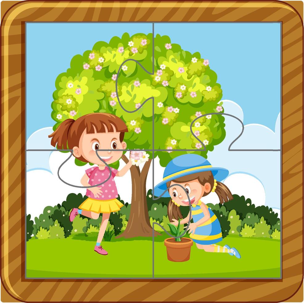 Photo jigsaw puzzle game template vector