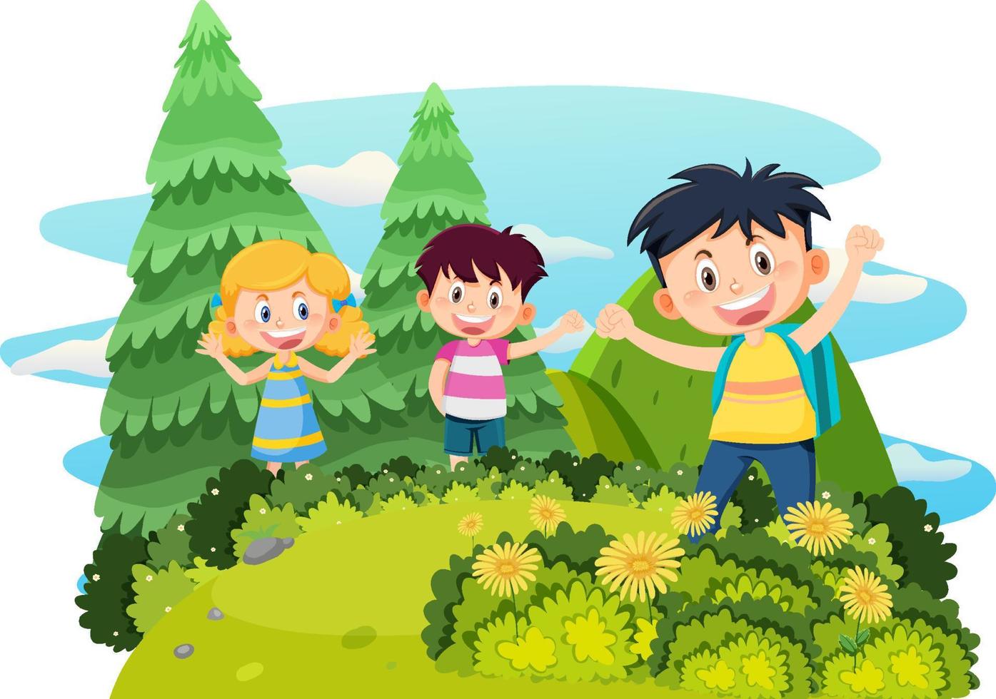 Happy children enjoying outdoor at the yard vector