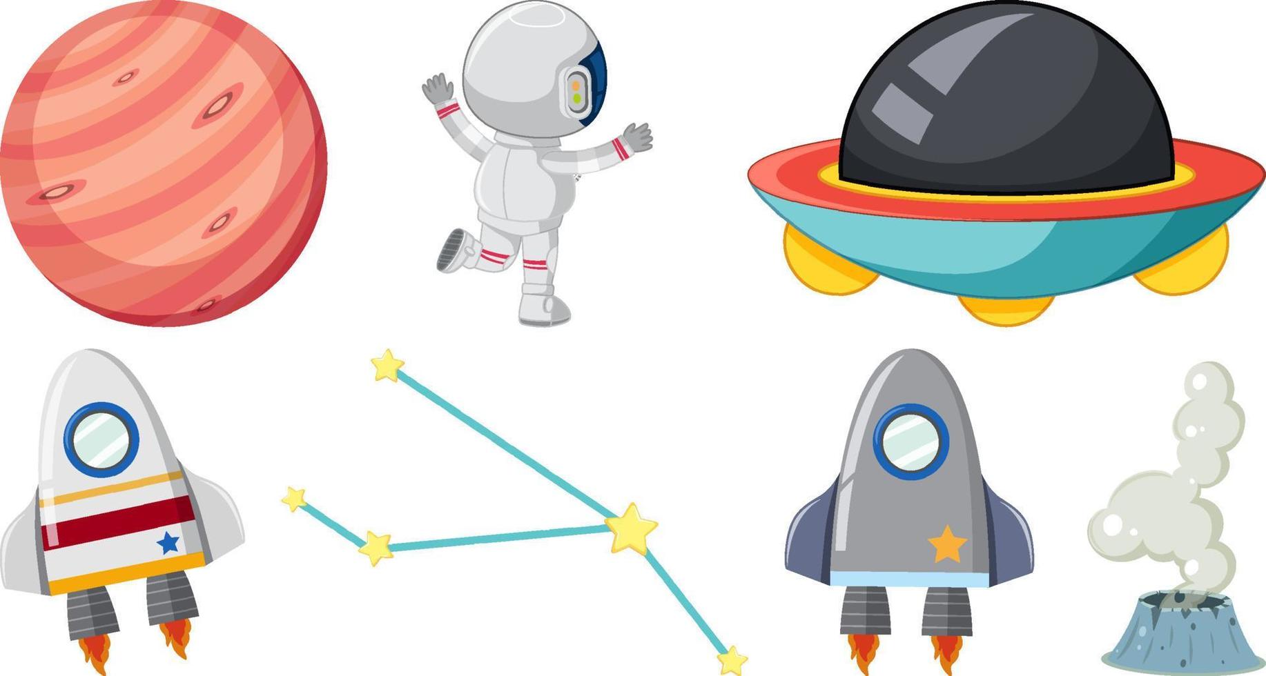 Set of space cartoon characters and objects vector