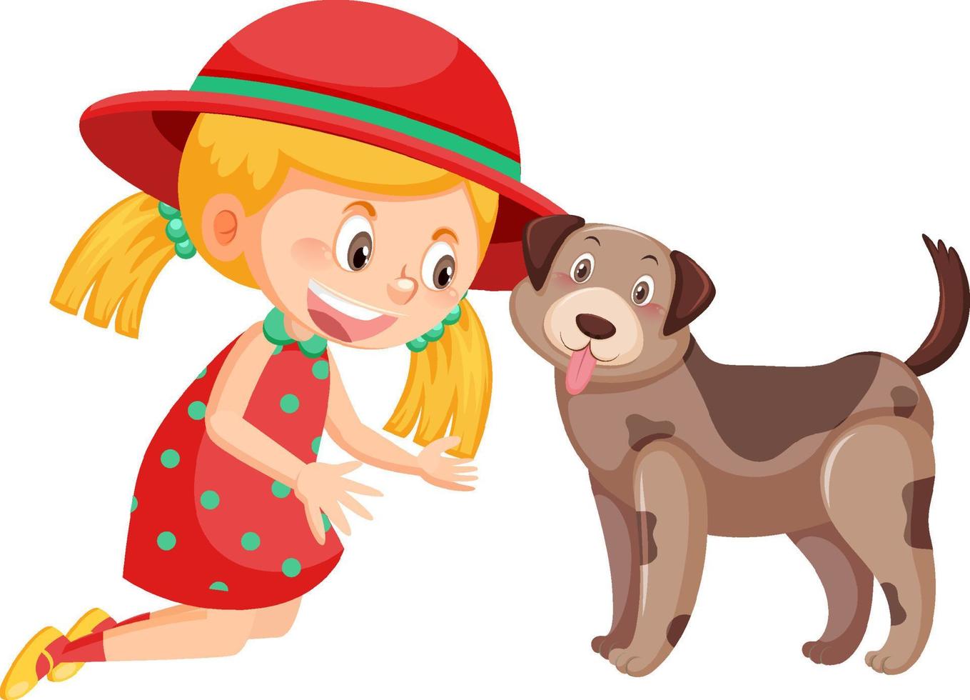 Cute girl playing with a dog vector