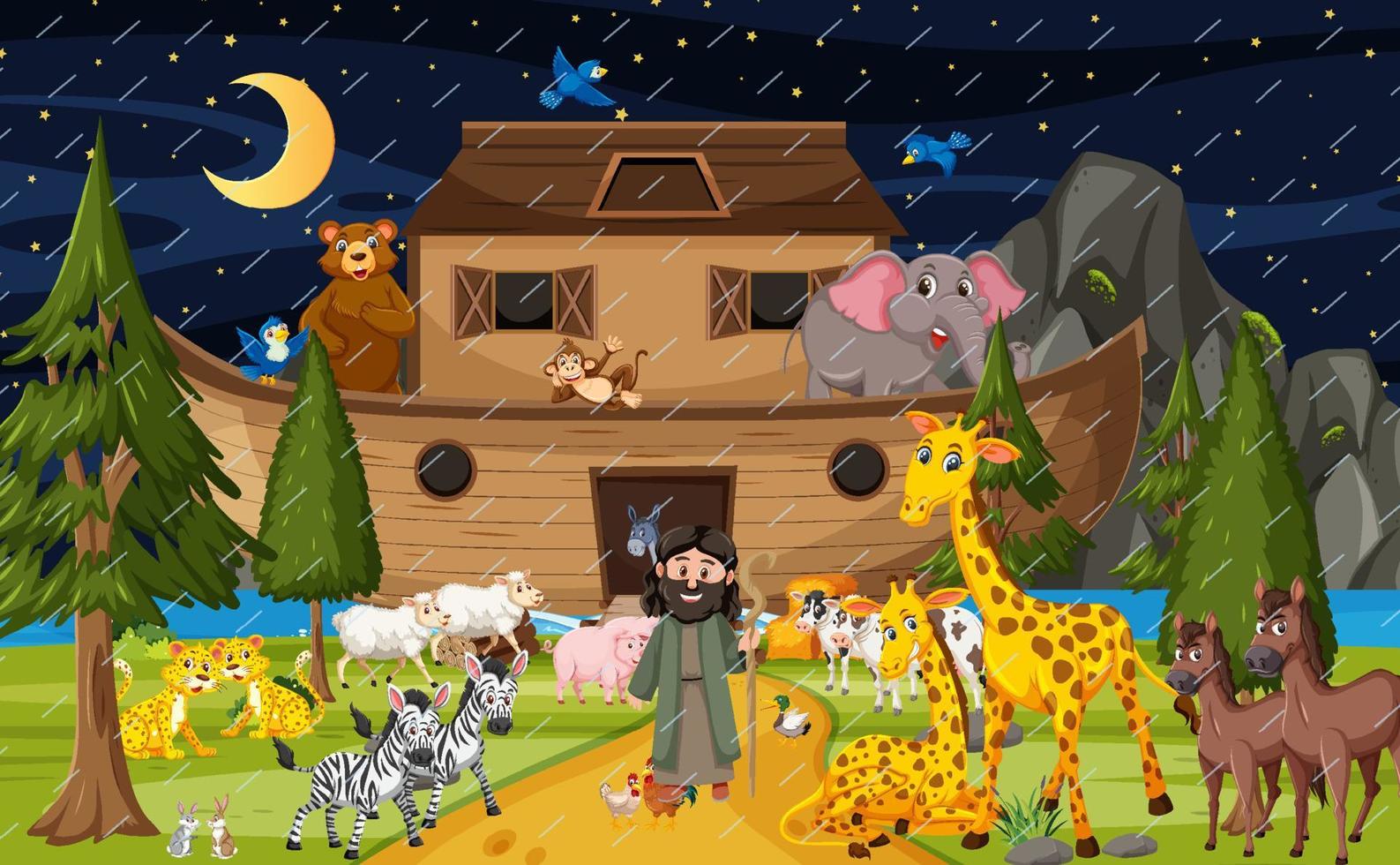 Forest scene with Noah's ark with animals vector