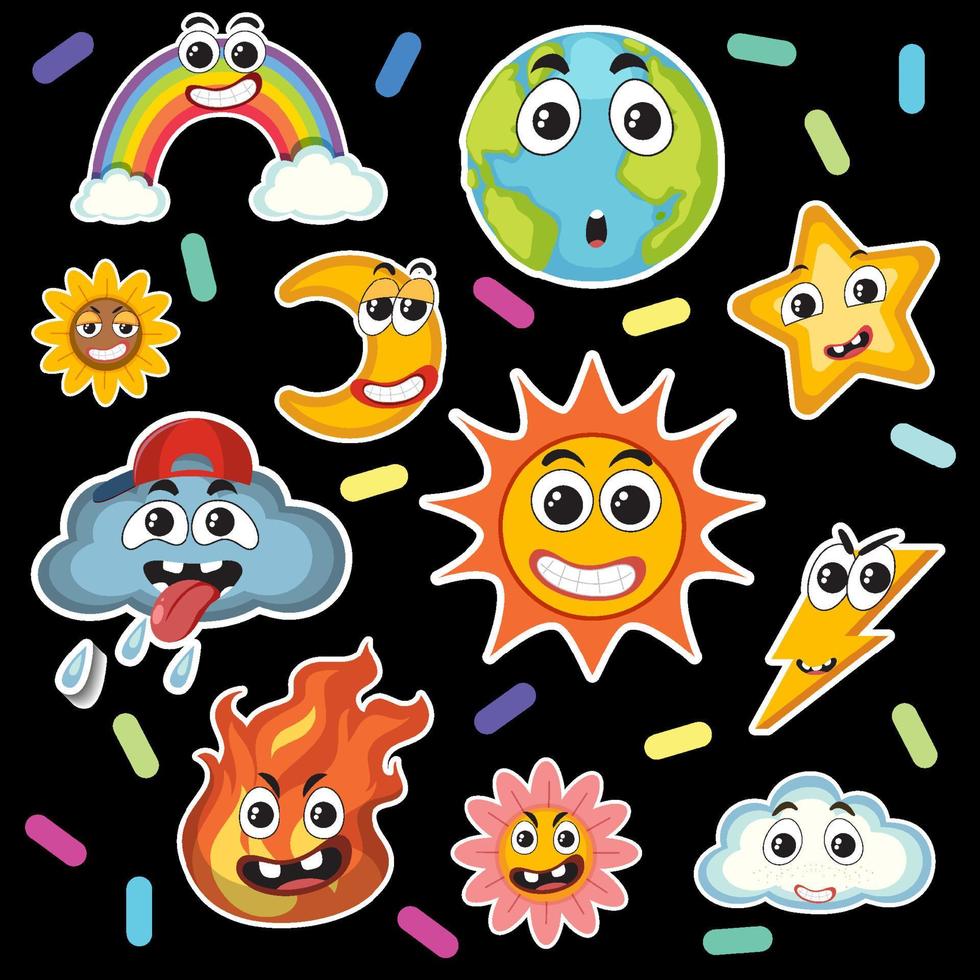 Cute weather icons sticker seamless pattern vector