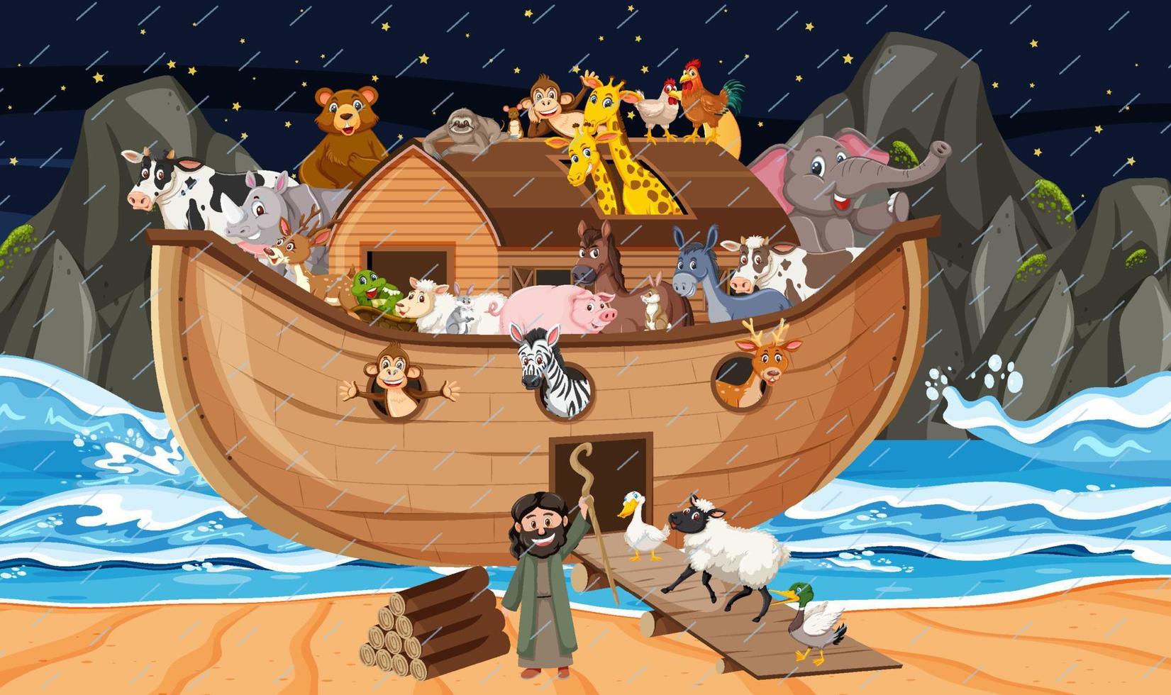 Ocean scene with Noah's ark with animals vector