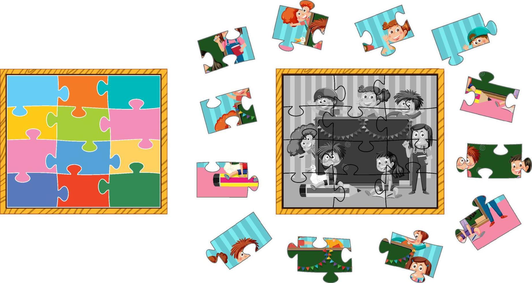 School kids photo puzzle game vector