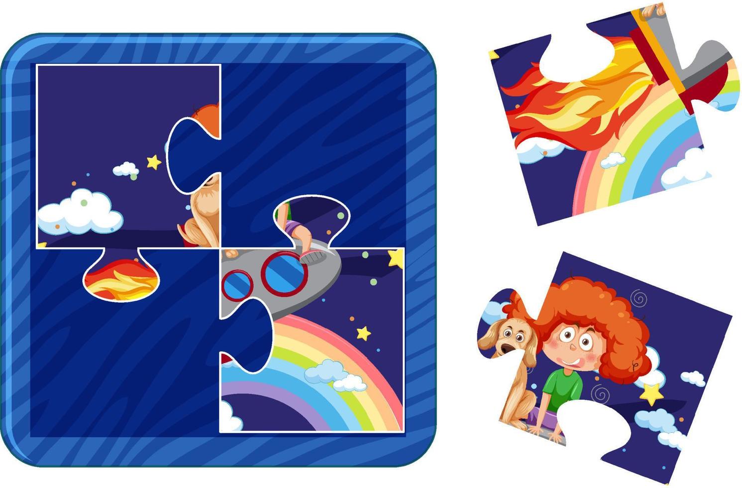 Girl with her dog in space photo jigsaw puzzle game vector