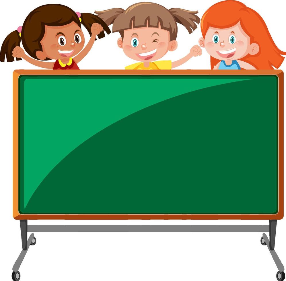 Cute children with empty chalkboard isolated vector