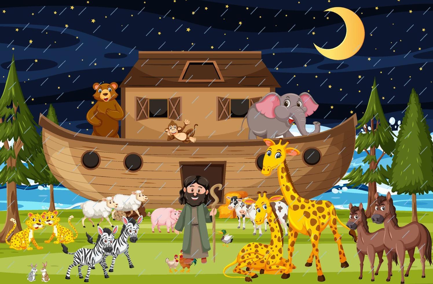 Forest scene with Noah's ark with animals vector