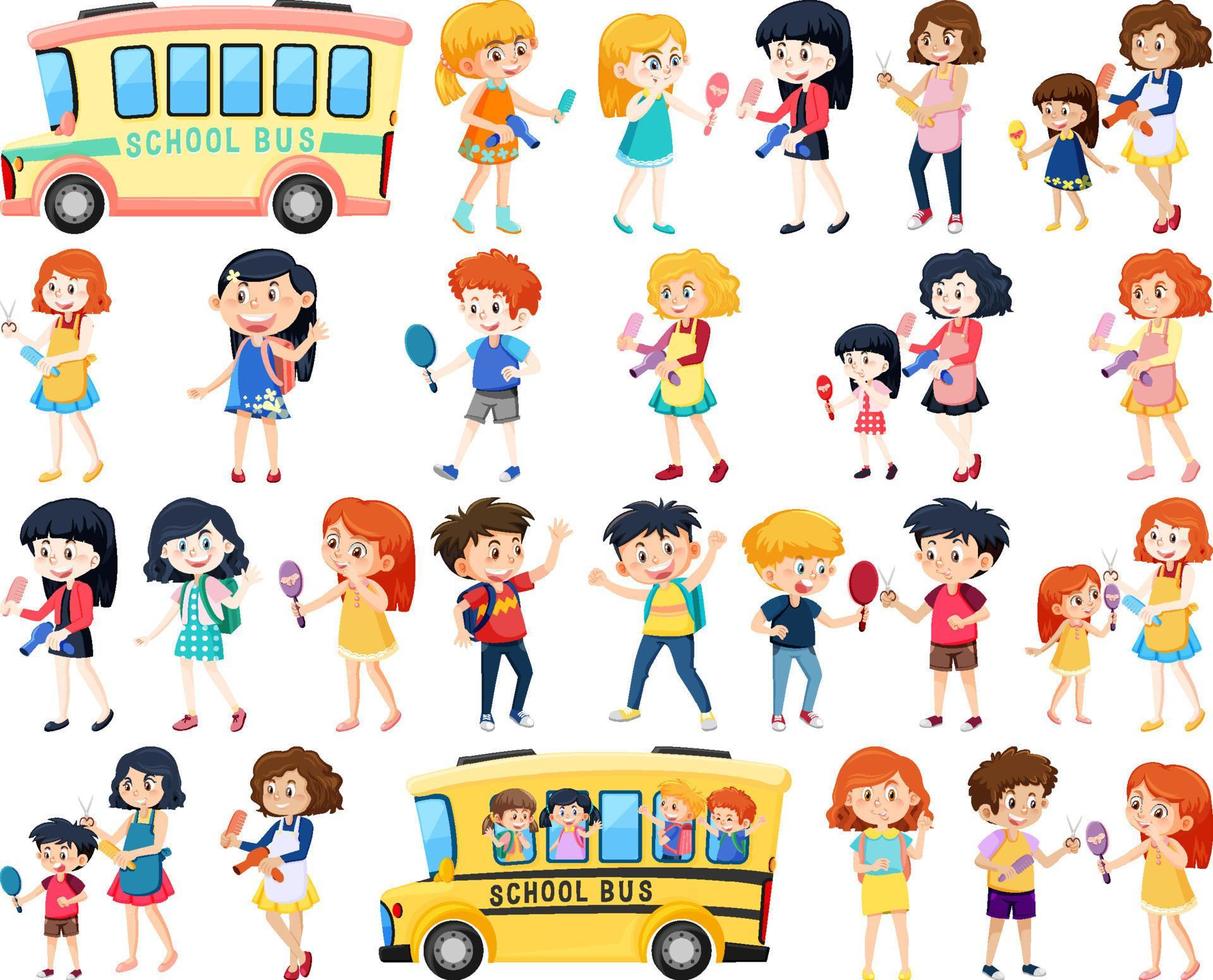 Set of cute school kids cartoon characters vector