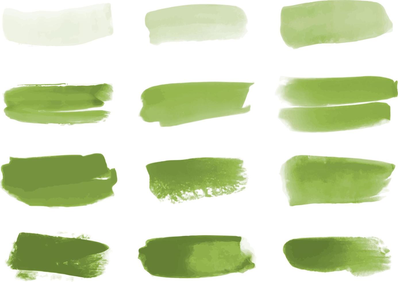 Set of watercolor green brush stroke vector