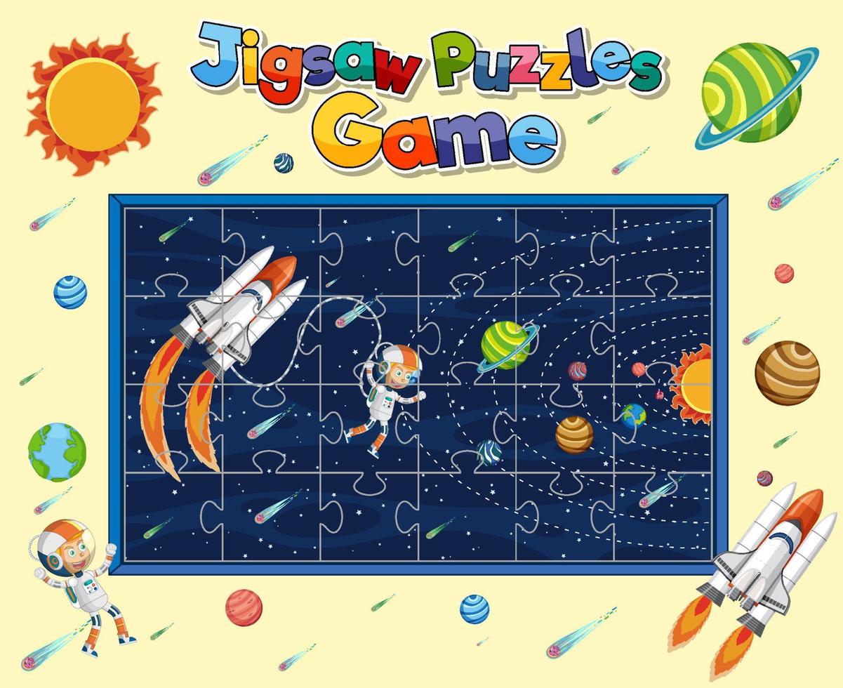 Astronaut in space photo puzzle game template vector