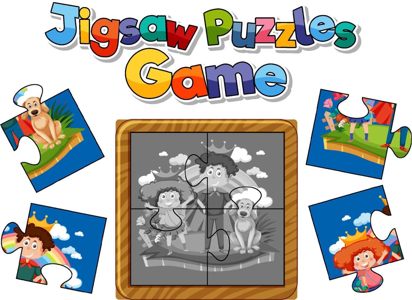 Children character photo jigsaw puzzle game template 19861929 Vector