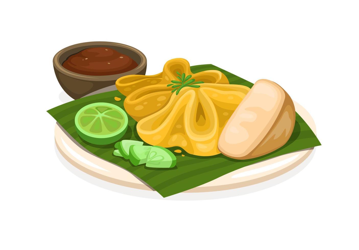 batagor o bola de masa hervida frito es tradicional calle comida desde Bandung Indonesia ilustración vector