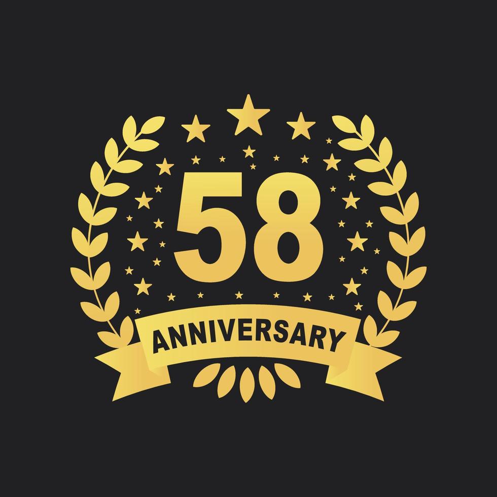 58 Anniversary celebration design, luxurious golden color 58 years Anniversary design. vector