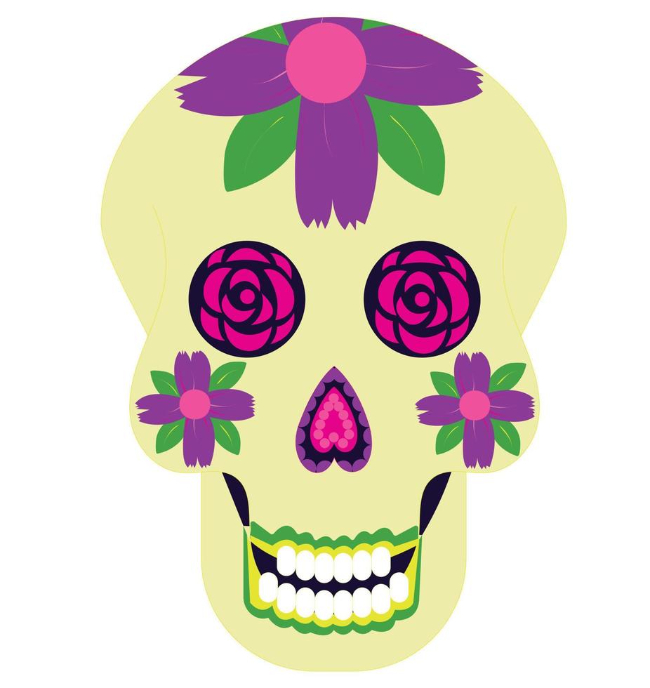 Dead day skulls. Mexican sugar human head bone Halloween tattoo dia de los muertos. Vector illustration isolated on white background