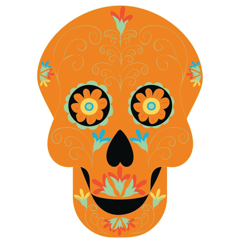 Dead day skulls. Mexican sugar human head bone Halloween tattoo dia de los muertos. Vector illustration isolated on white background