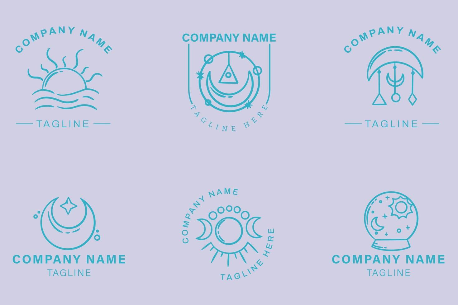 Minimalist Logo Light Blue Templates Set Mystical Collection Element On Light Gray. vector