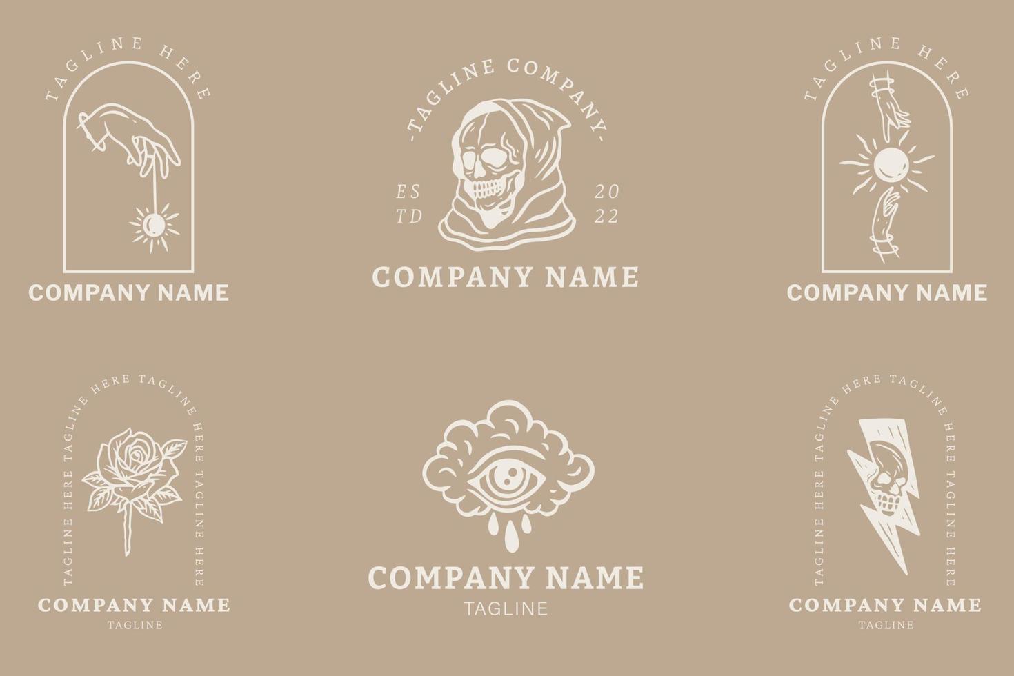 Minimalist Logo White Templates Set Mystical Collection Element On Light Brown. vector