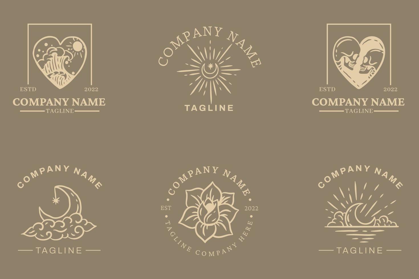 Minimalist Brown Logo Templates Set Mystical Collection Element On Gray. vector
