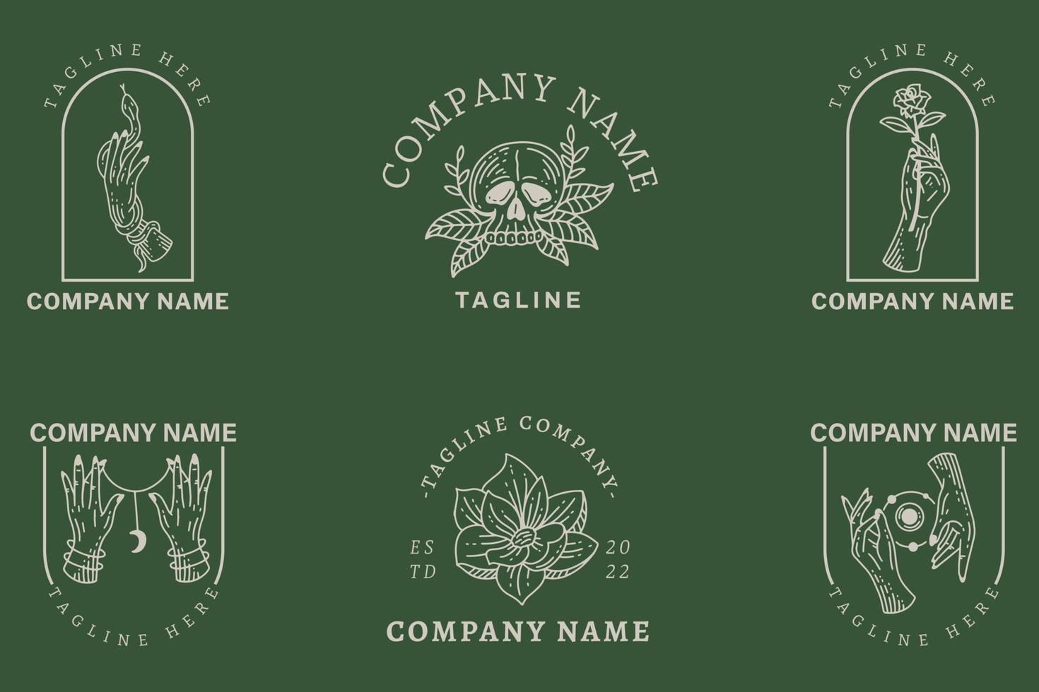 Minimalist Logo Gray Symbol Templates Mystical Collection Element Dark Green Pastel. vector