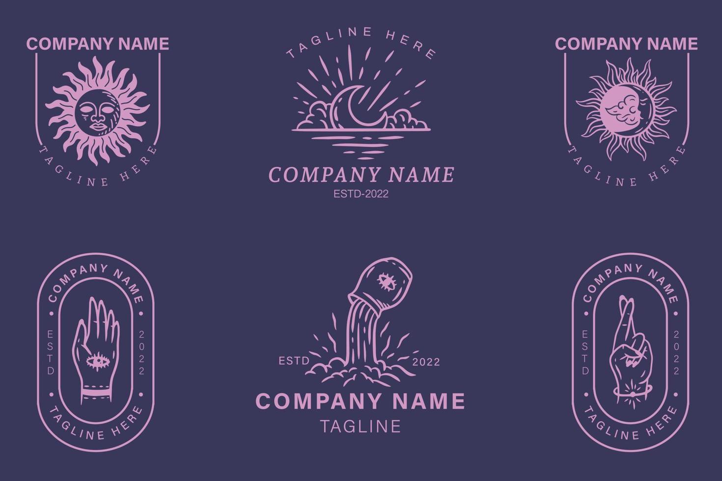 Mystical Purple Simple Minimalist Symbol Logo Collection Dark Purple Style. vector