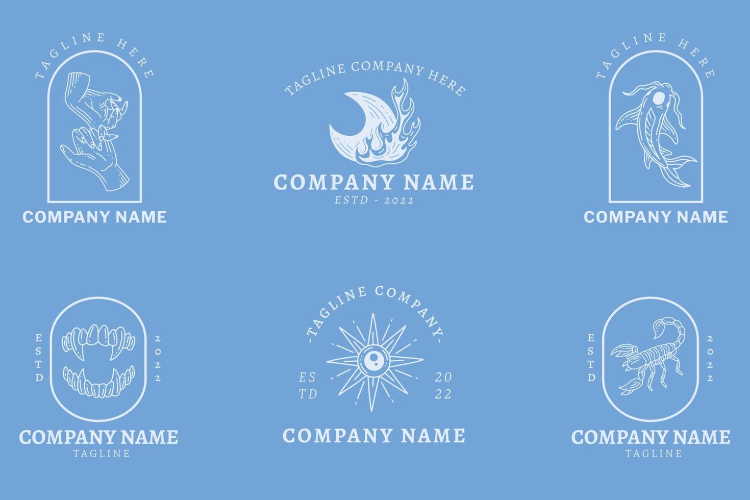 Minimalist Logo Templates Set Mystical Collection Element On Light Blue Pastel. vector