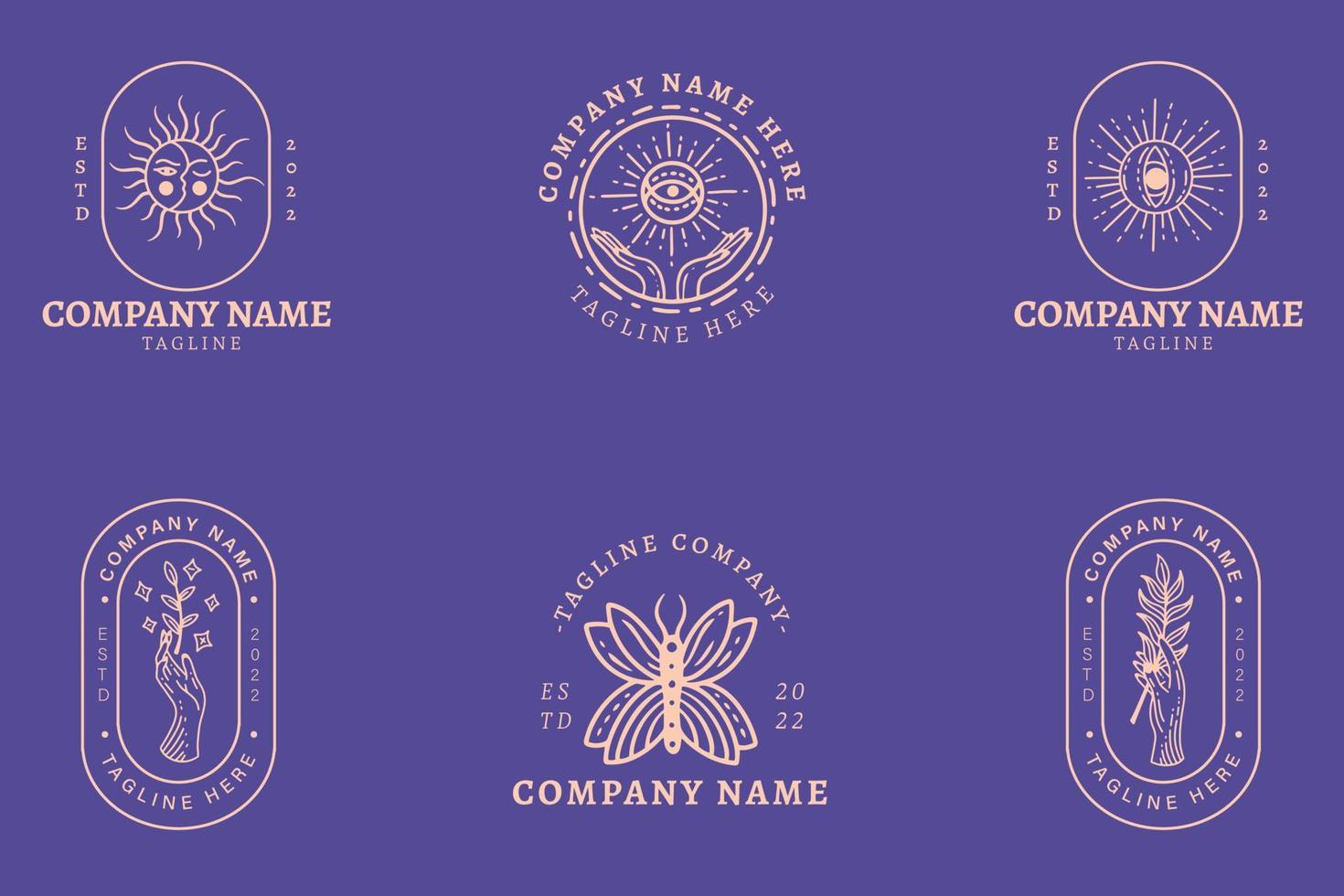 Minimalist Cream Logo Simple Symbol Templates Mystical Collection Element Purple Pastel. vector
