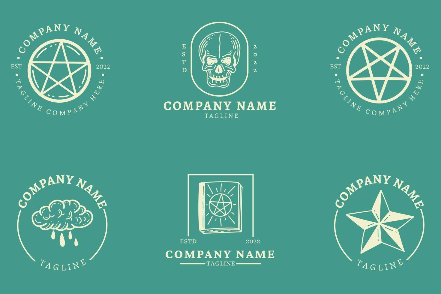 Mystical White Simple Minimalist Symbol Logo Collection Blue Pastel Style. vector