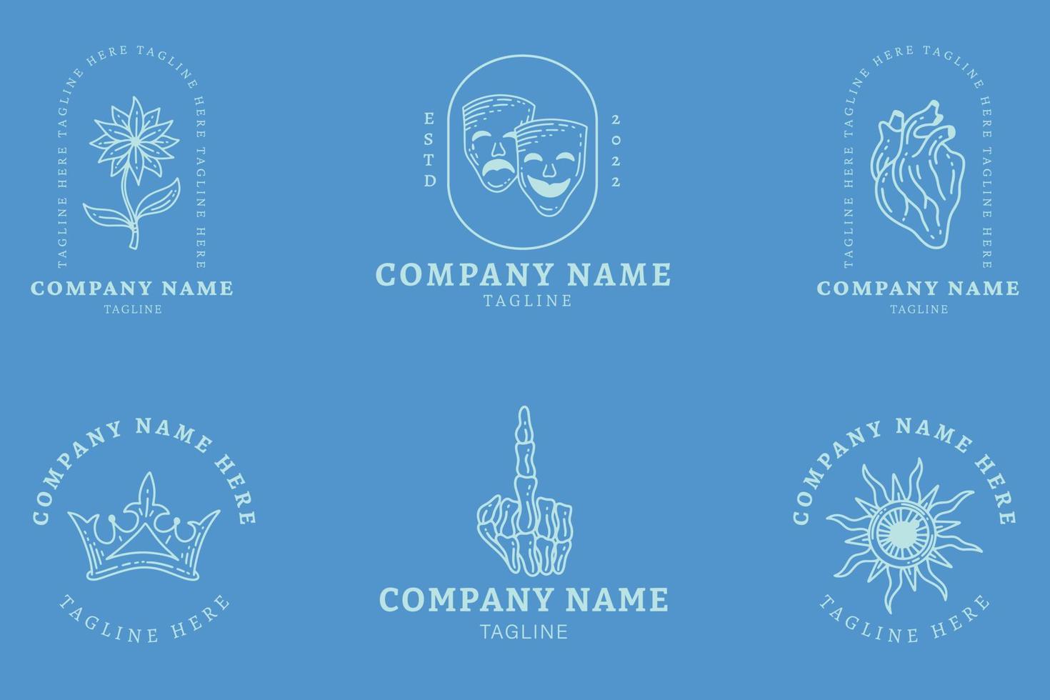 Mystical Soft Blue Simple Minimalist Symbol Logo Collection Light Blue Style. vector