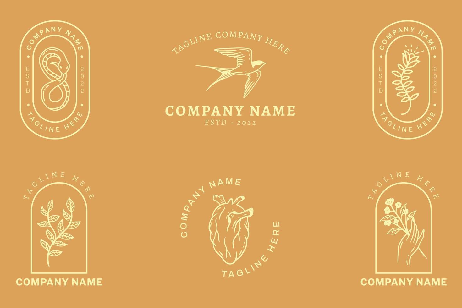 Minimalist Logo Light Orange Templates Set Mystical Collection Element On Orange. vector