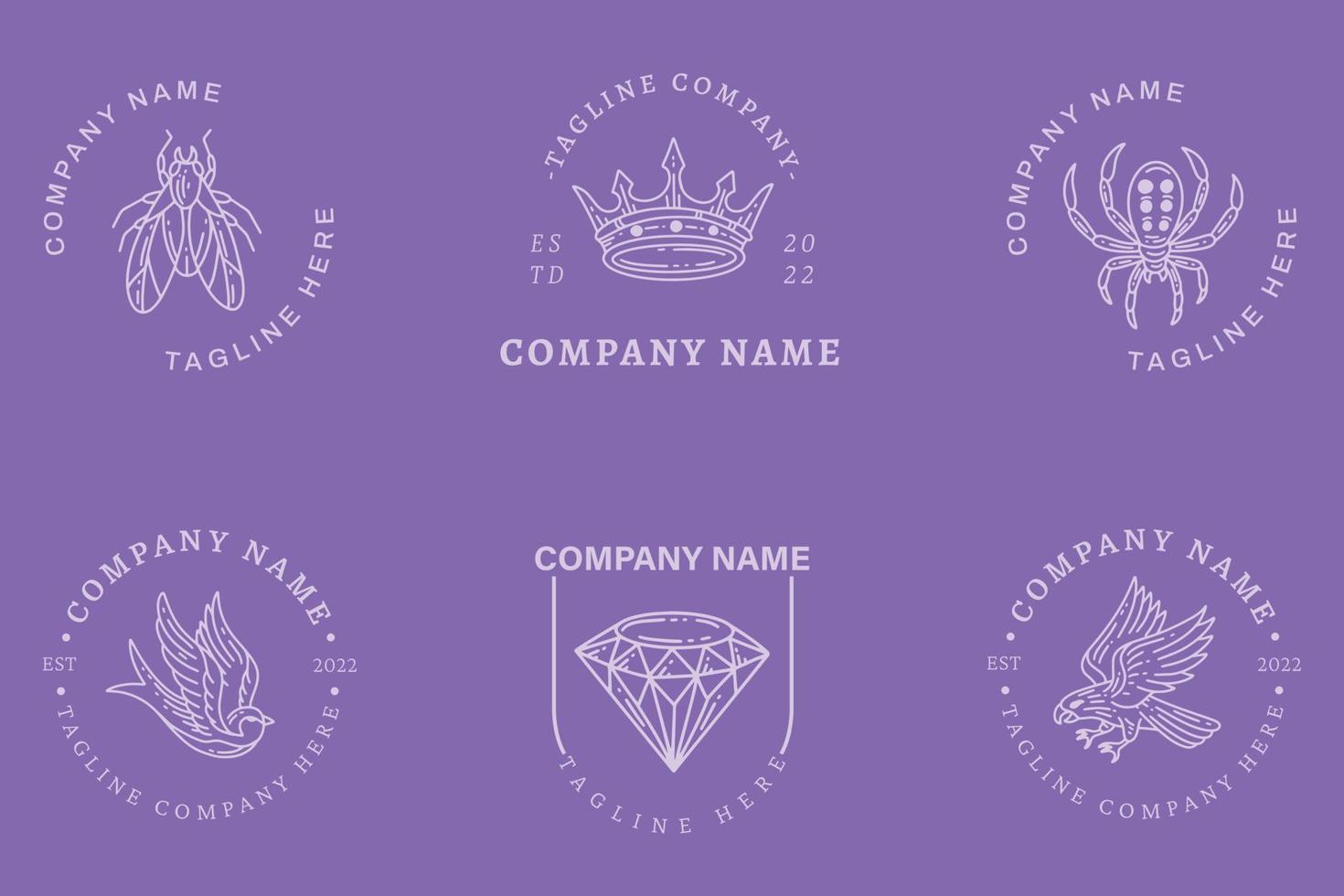 Mystical Simple Minimalist Symbol Logo Collection Light Purple Pastel Style. vector