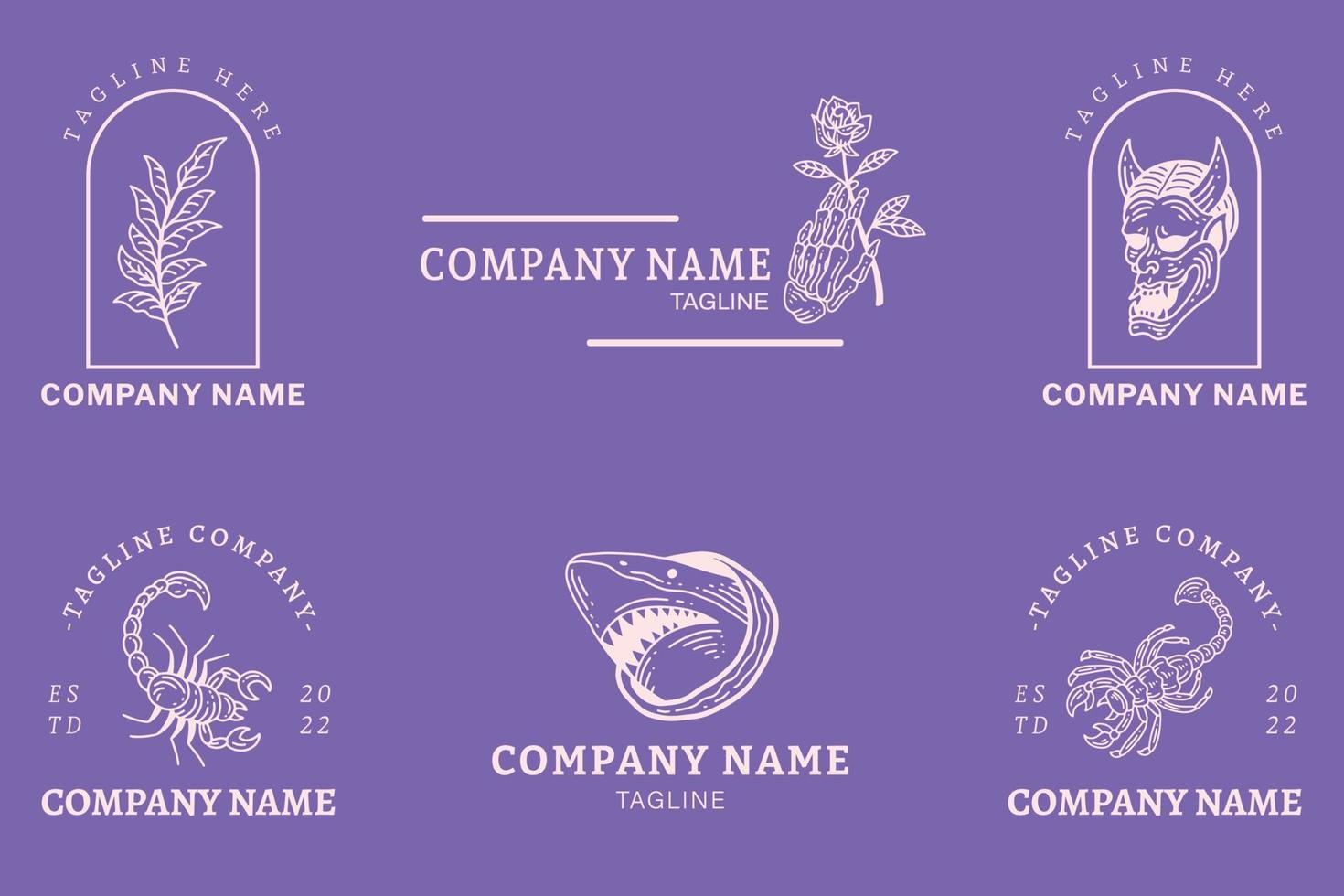 Mystical Simple White Minimalist Symbol Logo Collection Light Purple Pastel Style. vector